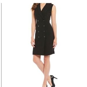 Alex Marie Black Sleeveless Double Breasted‎ Dress Collared Career Party